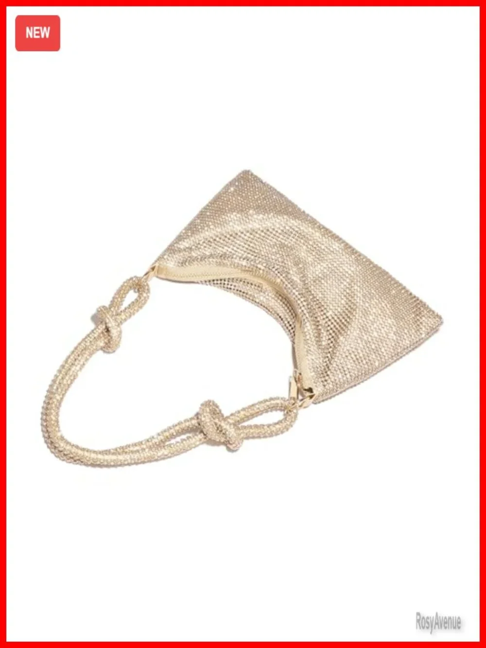 Sparkly Rhinestone Evening Bag Clutch Purse Shoulder Strap Zipper Closure